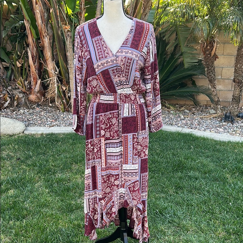American Rag Burgundy Patchwork High-Low Dress